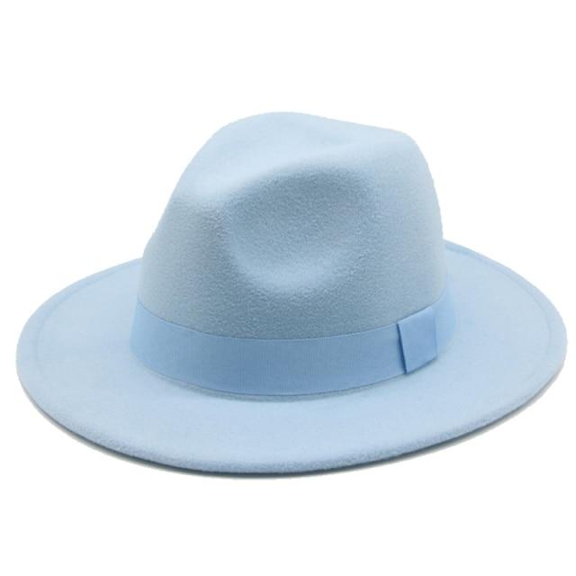 Fedora Hat Women Winter Hats for Women Ribbon Band Hat Wide Brim-Winter Hats-Arimonz-Sky blue-S-Arimonz