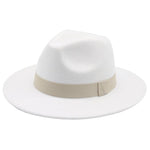 Fedora Hat Women Winter Hats for Women Ribbon Band Hat Wide Brim-Winter Hats-Arimonz-White B-S-Arimonz