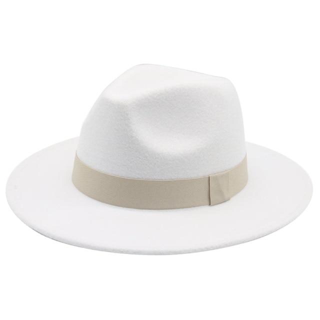 Fedora Hat Women Winter Hats for Women Ribbon Band Hat Wide Brim-Winter Hats-Arimonz-White B-S-Arimonz