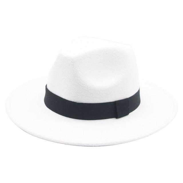 Fedora Hat Women Winter Hats for Women Ribbon Band Hat Wide Brim-Winter Hats-Arimonz-White-S-Arimonz