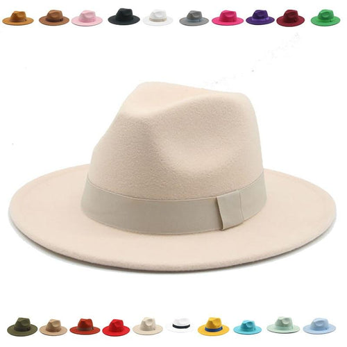 Fedora Hat Women Winter Hats for Women Ribbon Band Hat Wide Brim-Winter Hats-Arimonz-Arimonz