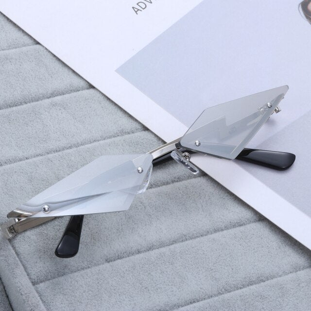 Fire Diamond Shape Flame Sunglasses Women Men Rimless Wave Sun Glasses-Sunglasses-Arimonz-Arimonz