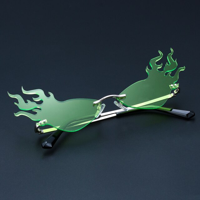 Fire Diamond Shape Flame Sunglasses Women Men Rimless Wave Sun Glasses-Sunglasses-Arimonz-Fire Neon green-Arimonz