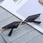 Fire Diamond Shape Flame Sunglasses Women Men Rimless Wave Sun Glasses-Sunglasses-Arimonz-Polygon Black-Arimonz