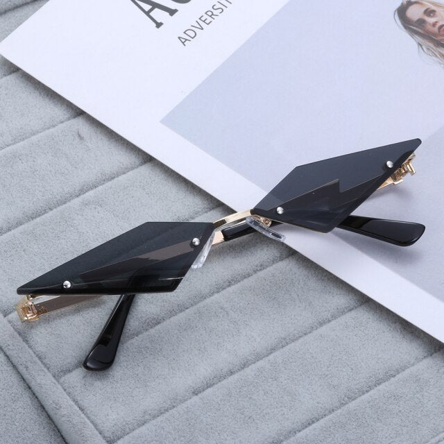 Fire Diamond Shape Flame Sunglasses Women Men Rimless Wave Sun Glasses-Sunglasses-Arimonz-Polygon Black-Arimonz