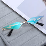 Fire Diamond Shape Flame Sunglasses Women Men Rimless Wave Sun Glasses-Sunglasses-Arimonz-Polygon Blue-Arimonz