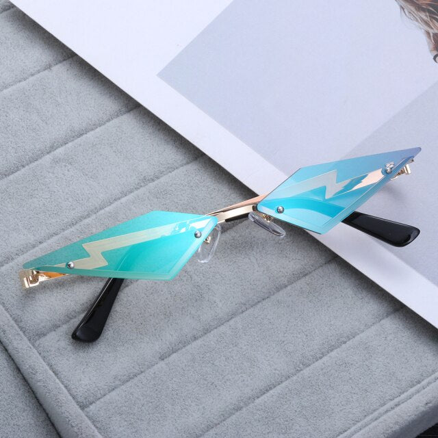 Fire Diamond Shape Flame Sunglasses Women Men Rimless Wave Sun Glasses-Sunglasses-Arimonz-Polygon Blue-Arimonz