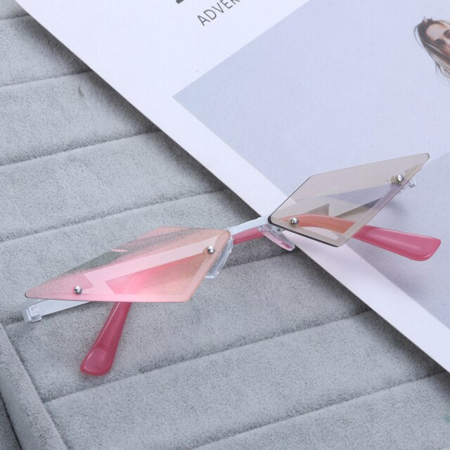 Fire Diamond Shape Flame Sunglasses Women Men Rimless Wave Sun Glasses-Sunglasses-Arimonz-Polygon Pink-Arimonz