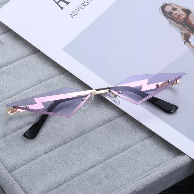 Fire Diamond Shape Flame Sunglasses Women Men Rimless Wave Sun Glasses-Sunglasses-Arimonz-Polygon Purple-Arimonz
