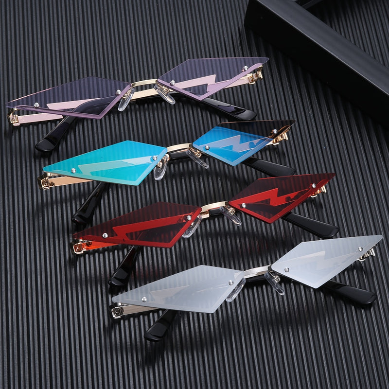Fire Diamond Shape Flame Sunglasses Women Men Rimless Wave Sun Glasses-Sunglasses-Arimonz-Arimonz