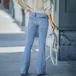 Flare Jeans Women Denim Pants Stretch Pocket Trousers Straight Pants-Skinny Jeans-Arimonz-Arimonz