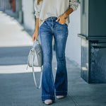 Flare Jeans Women Denim Pants Stretch Pocket Trousers Straight Pants-Skinny Jeans-Arimonz-Dark Blue-S-Arimonz