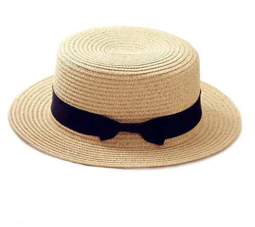 Flat Brim Bow knot Straw-Hats-Arimonz-beige-Arimonz
