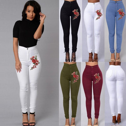 Floral Embroidered High Waist Skinny Jean-Skinny Jeans-Arimonz-Arimonz