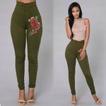 Floral Embroidered High Waist Skinny Jean-Skinny Jeans-Arimonz-Army green-S-Arimonz