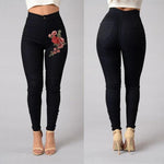 Floral Embroidered High Waist Skinny Jean-Skinny Jeans-Arimonz-Black-S-Arimonz