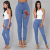 Floral Embroidered High Waist Skinny Jean-Skinny Jeans-Arimonz-Blue-S-Arimonz