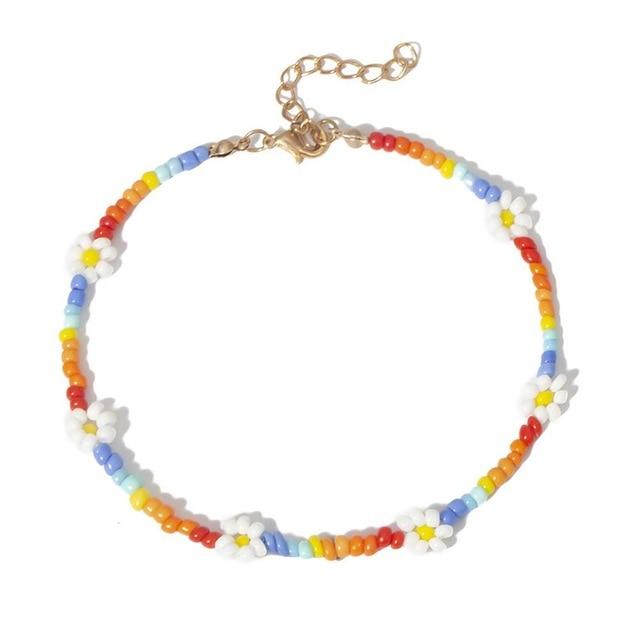 Flower Daisy Bead Anklet For Women Colorful Handmade Anklet-Anklets-Arimonz-Orange Gold-Arimonz