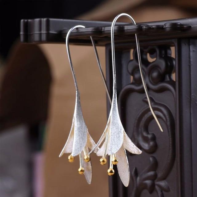 Flower Drop Earrings for Women Two Tone Design Jewelry-Earrings-Arimonz-Arimonz