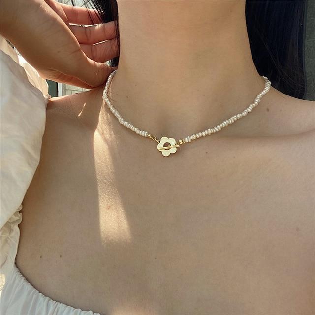 Flowers Metal Beads Chain Necklace for Women Simple Bead Necklace for Women-Necklaces-Arimonz-Arimonz