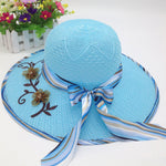 Foldable Wide Brim Floppy Girls Straw Sun Hat Beach Women Summer Hat-Summer Hats-Arimonz-Blue-Arimonz