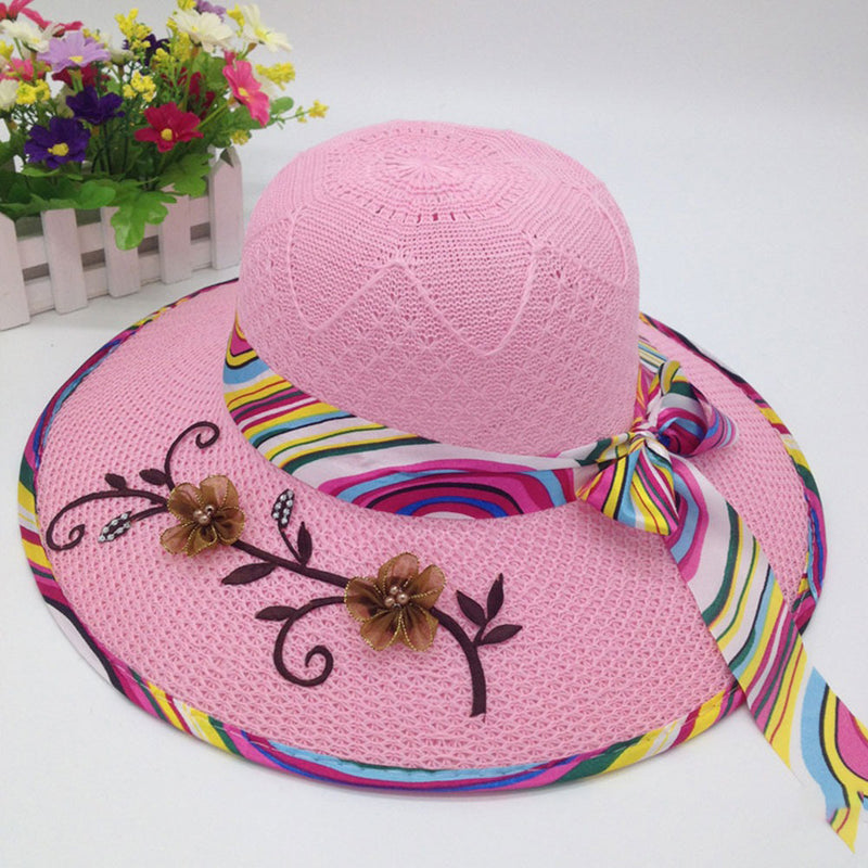 Foldable Wide Brim Floppy Girls Straw Sun Hat Beach Women Summer Hat-Summer Hats-Arimonz-Pink-Arimonz
