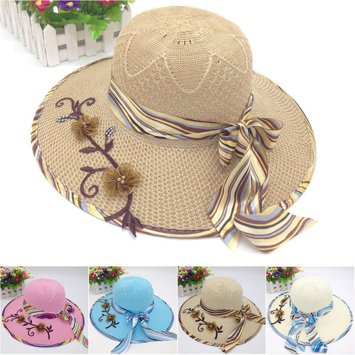 Foldable Wide Brim Floppy Girls Straw Sun Hat Beach Women Summer Hat-Summer Hats-Arimonz-Arimonz