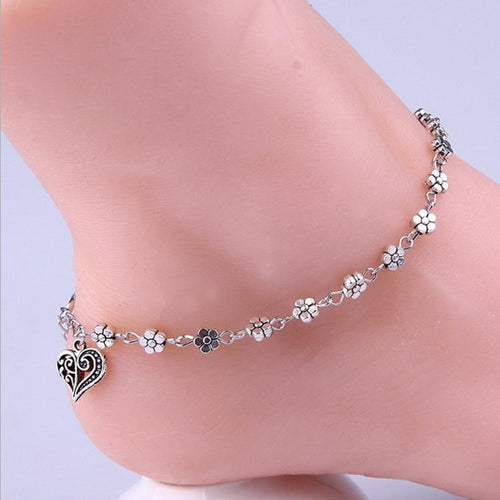 Foot Chain Hollow Plum Daisy Flowers Heart-Shaped Anklet For Women-Anklets-Arimonz-Arimonz
