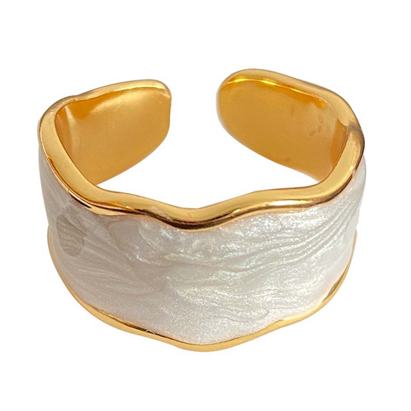 French Vintage Inlaid Gold Rim Ring-Rings-Arimonz-White-Arimonz