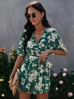 Front Allover Floral Print Belted Playsuits Wide Leg Pants Rompers-Casual Jumpsuits & Rompers-Arimonz-Arimonz