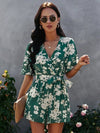 Front Allover Floral Print Belted Playsuits Wide Leg Pants Rompers-Casual Jumpsuits & Rompers-Arimonz-Arimonz