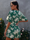 Front Allover Floral Print Belted Playsuits Wide Leg Pants Rompers-Casual Jumpsuits & Rompers-Arimonz-Arimonz