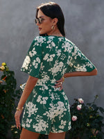 Front Allover Floral Print Belted Playsuits Wide Leg Pants Rompers-Casual Jumpsuits & Rompers-Arimonz-Arimonz