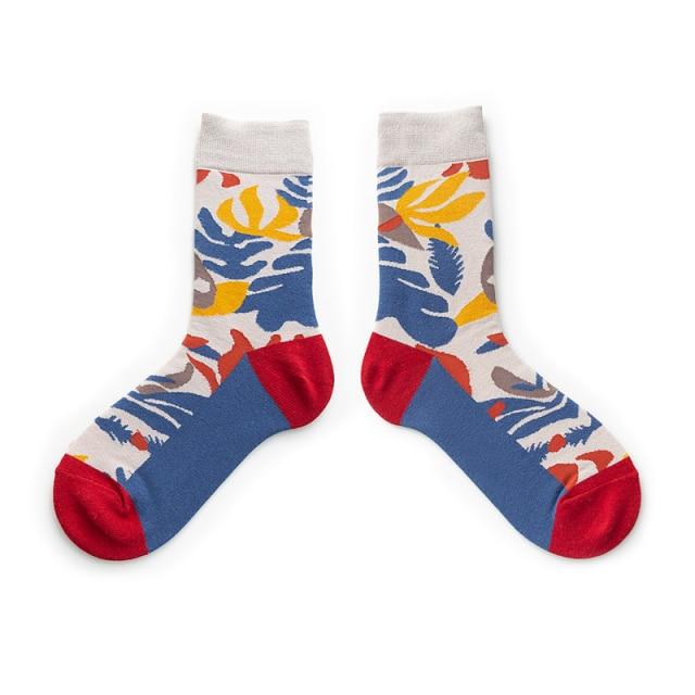 Funny Women Socks Cotton Unisex Crew Socks Women Streetwear Socks-Socks & Tights-Arimonz-Leaves-Arimonz