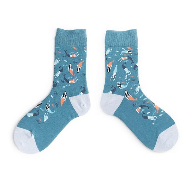 Funny Women Socks Cotton Unisex Crew Socks Women Streetwear Socks-Socks & Tights-Arimonz-Mermaid-Arimonz