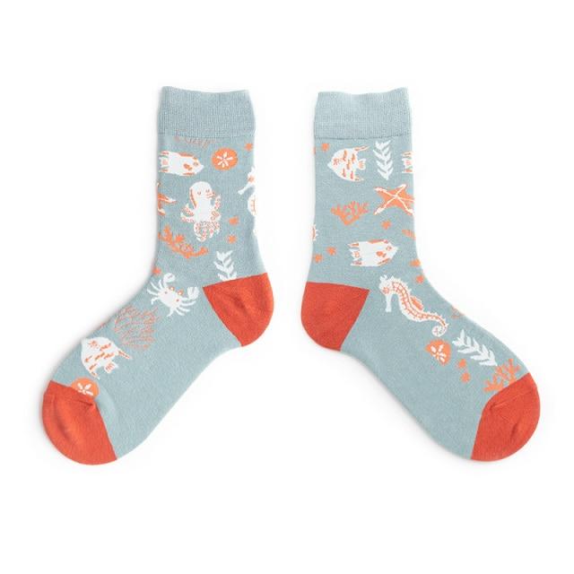 Funny Women Socks Cotton Unisex Crew Socks Women Streetwear Socks-Socks & Tights-Arimonz-Seahorse-Arimonz