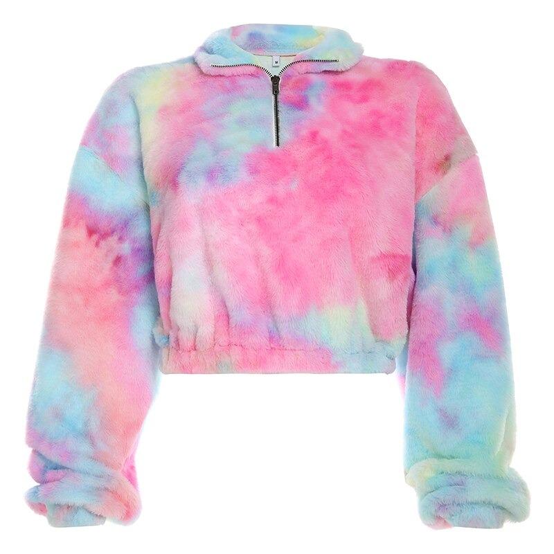 Fuzzy Jackets - Colorful Gradient Print Teddy Coat