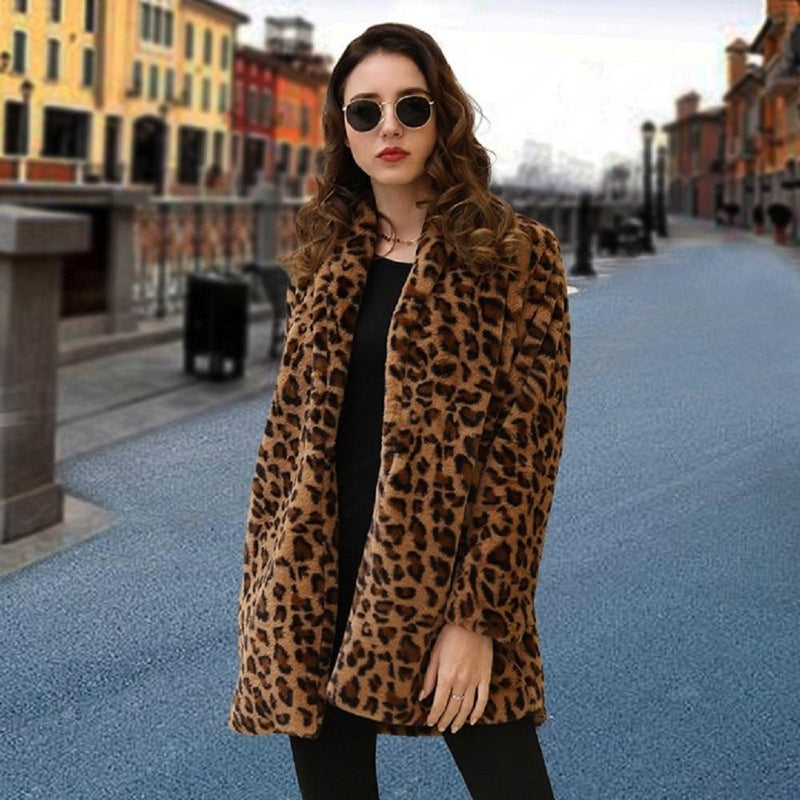 Fuzzy Jackets - Winter Warm Plush Teddy Coat Long Leopard Print Faux Fur Jacket