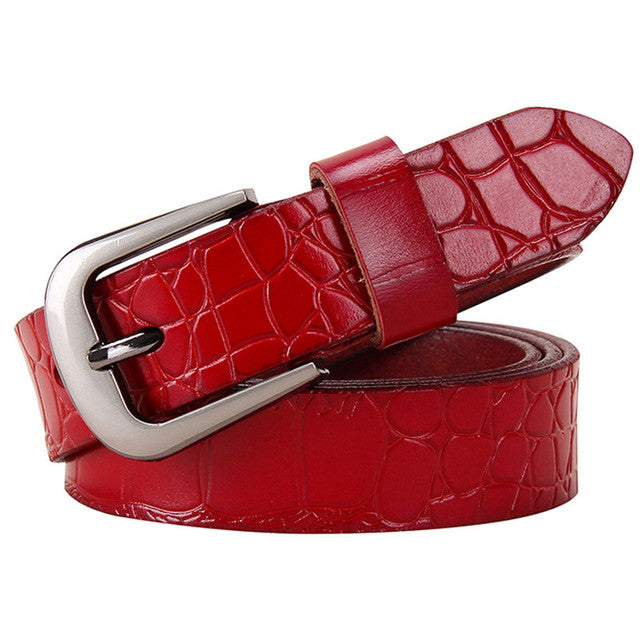 Genuine Leather Belts For Women Fashion Pin Buckle Woman Waist Belt-Belts-Arimonz-Red-90cm/35.43inches-Arimonz