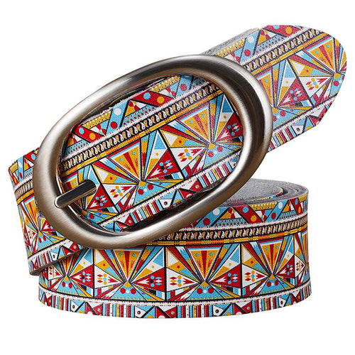 Genuine Leather Belts For Women Printing Plaid Belt Woman Pin Buckle-Belts-Arimonz-Arimonz