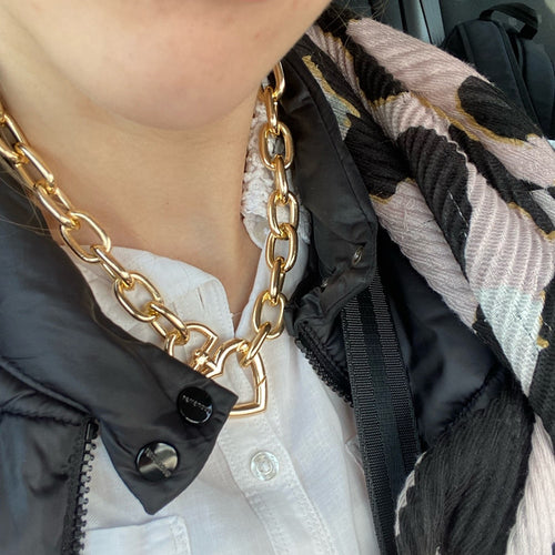 Geometric Alloy Thick Necklace Bracelet Set for Women Heart Necklace-Necklaces-Arimonz-Arimonz