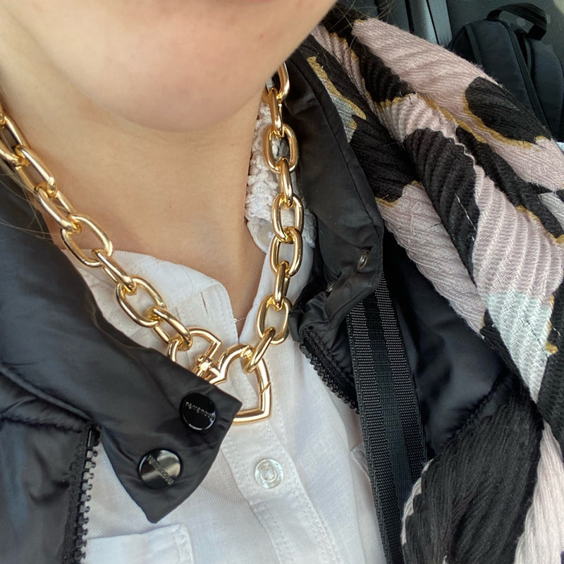 Geometric Alloy Thick Necklace Bracelet Set for Women Heart Necklace-Necklaces-Arimonz-Arimonz