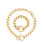 Geometric Alloy Thick Necklace Bracelet Set for Women Heart Necklace-Necklaces-Arimonz-Arimonz
