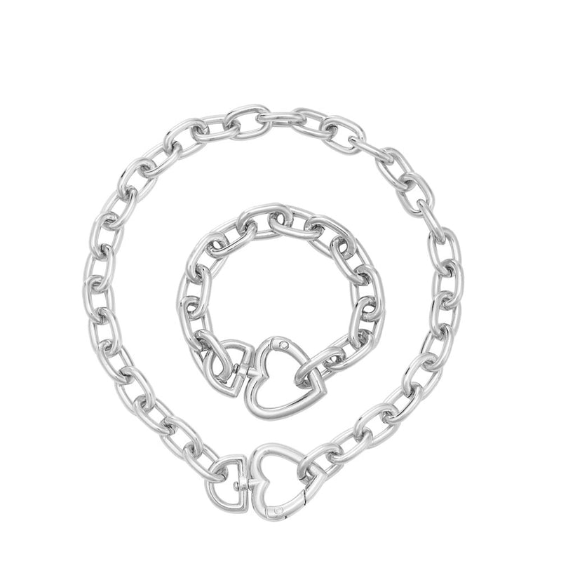 Geometric Alloy Thick Necklace Bracelet Set for Women Heart Necklace-Necklaces-Arimonz-Arimonz