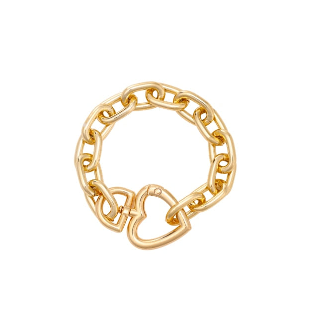 Geometric Alloy Thick Necklace Bracelet Set for Women Heart Necklace-Necklaces-Arimonz-Bracelet 20cm/9in gold-Arimonz