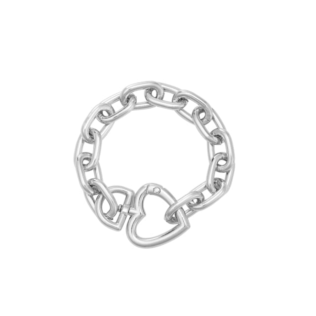 Geometric Alloy Thick Necklace Bracelet Set for Women Heart Necklace-Necklaces-Arimonz-Bracelet 20cm/9in silver-Arimonz