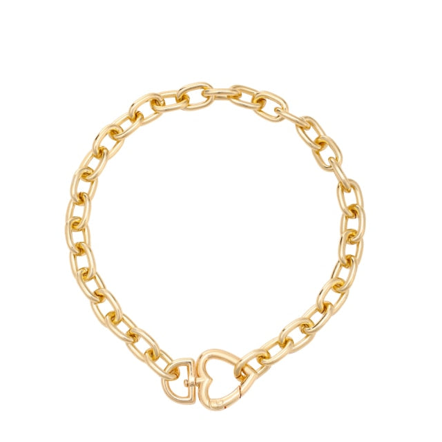 Geometric Alloy Thick Necklace Bracelet Set for Women Heart Necklace-Necklaces-Arimonz-Necklace 40cm/16in gold-Arimonz
