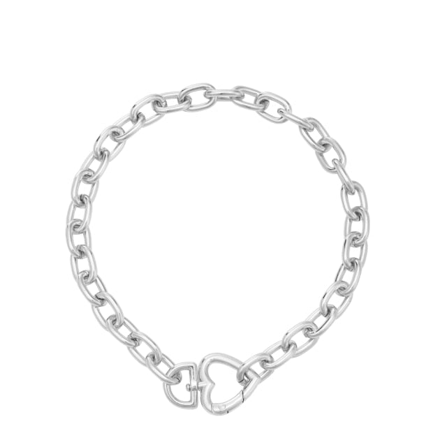 Geometric Alloy Thick Necklace Bracelet Set for Women Heart Necklace-Necklaces-Arimonz-Necklace 40cm/16in silver-Arimonz