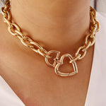 Geometric Alloy Thick Necklace Bracelet Set for Women Heart Necklace-Necklaces-Arimonz-Arimonz