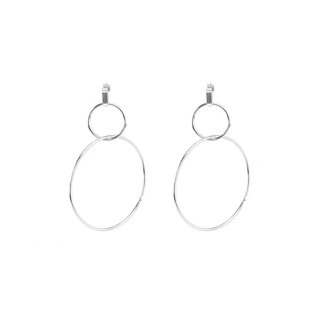 Geometric Oversized Earrings-Earrings-Arimonz-2 Hoops-Silver-Arimonz
